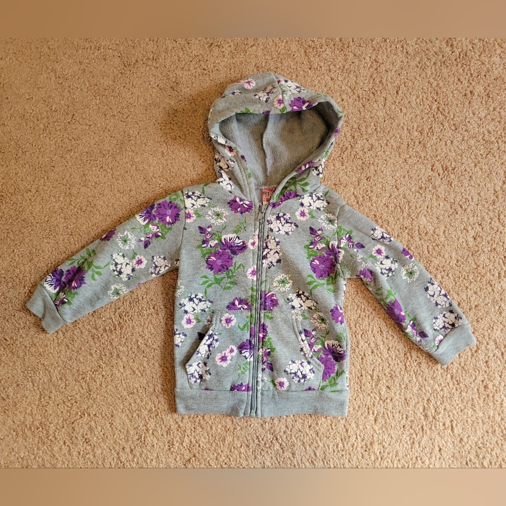 Pinki Jacket Girls 3T Floral Hooded Full Zip Lightweight Fall Coat